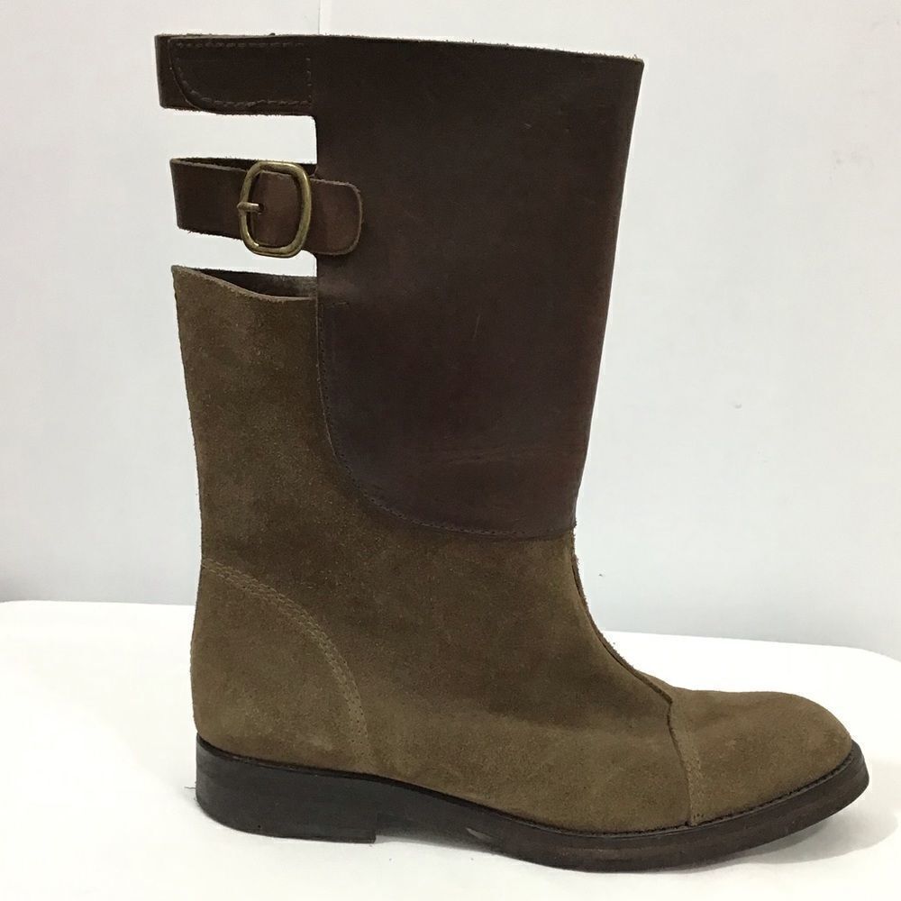 Pedro Garcia Brown Knee High Riding Boots Suede & Leather Cutout Buckled Size 41